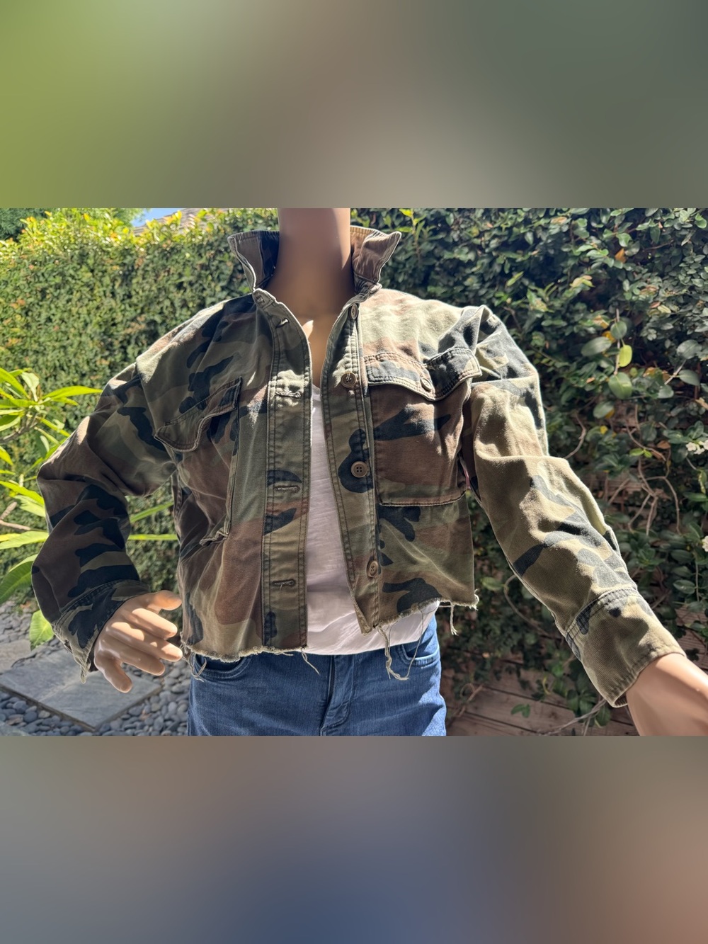 Topshop Cropped Camouflage Utility Jacket - Olive Green